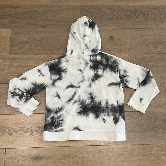 ZYIA ACTIVE White Gray Hexrix Thermal Pocket Tie Dye Waffle Knit Hoodie Size S - Picture 3 of 10